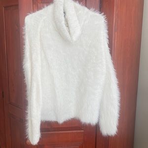 Express size small fuzzy sweater, cowl neck, white